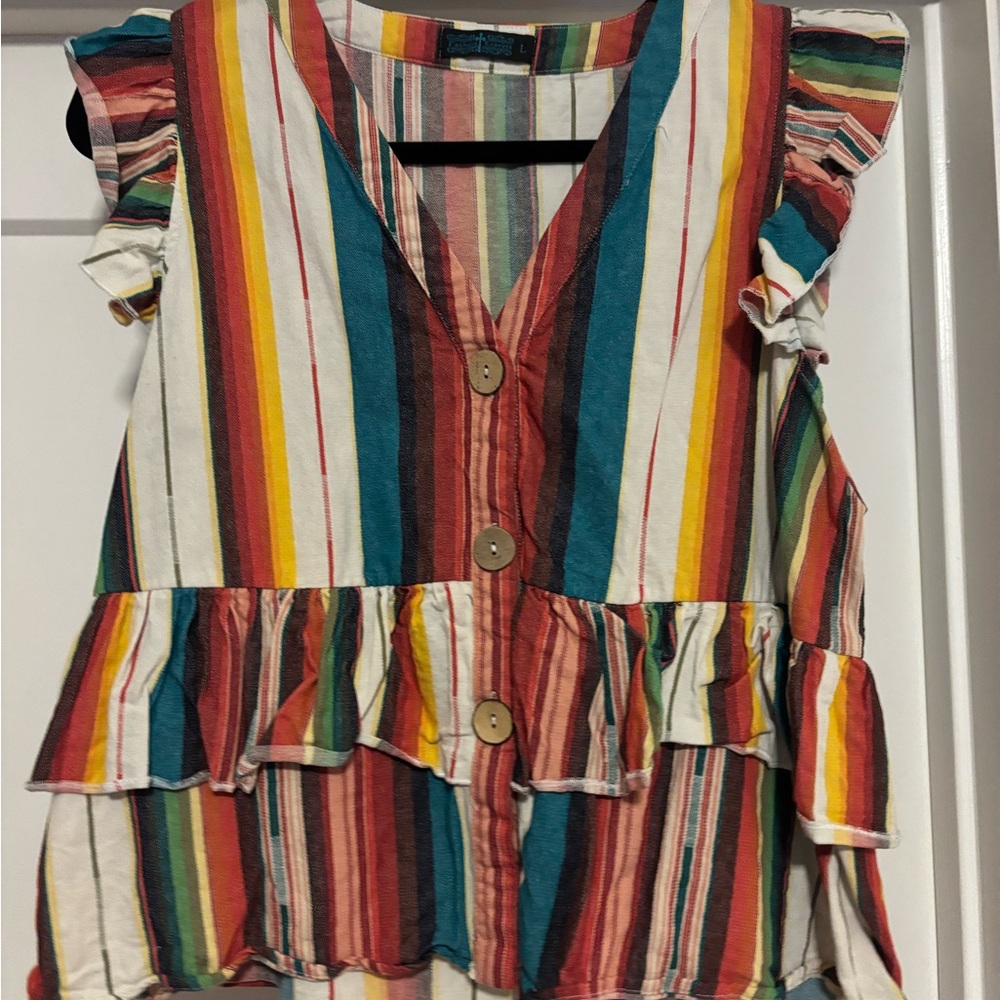 Striped Multicolor Ruffle Top